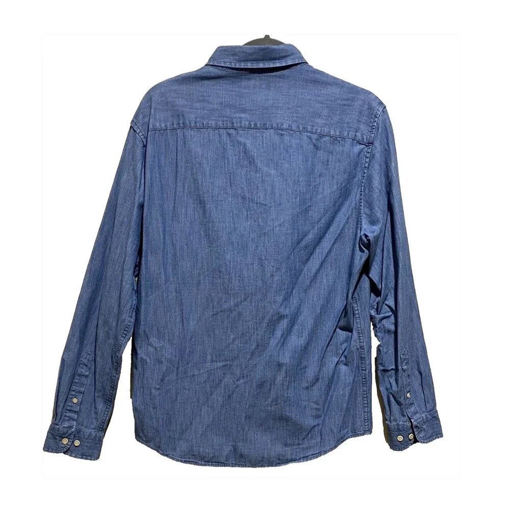 Banana Republic Mens M Blue Chambray Button Up Shirt Long Sleeve Cotton Oxford